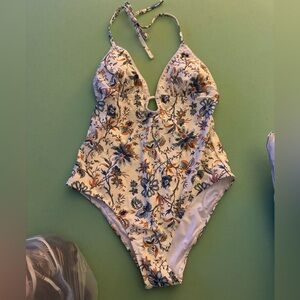 CUPSHE - White with blue floral one piece.